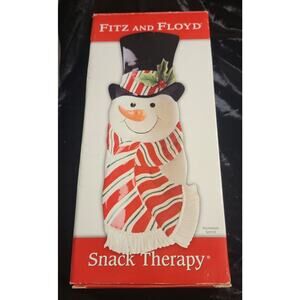 Fitz and Floyd Snack Therapy Christmas Snowman Server Tray Dish Plate 2005 w/Box